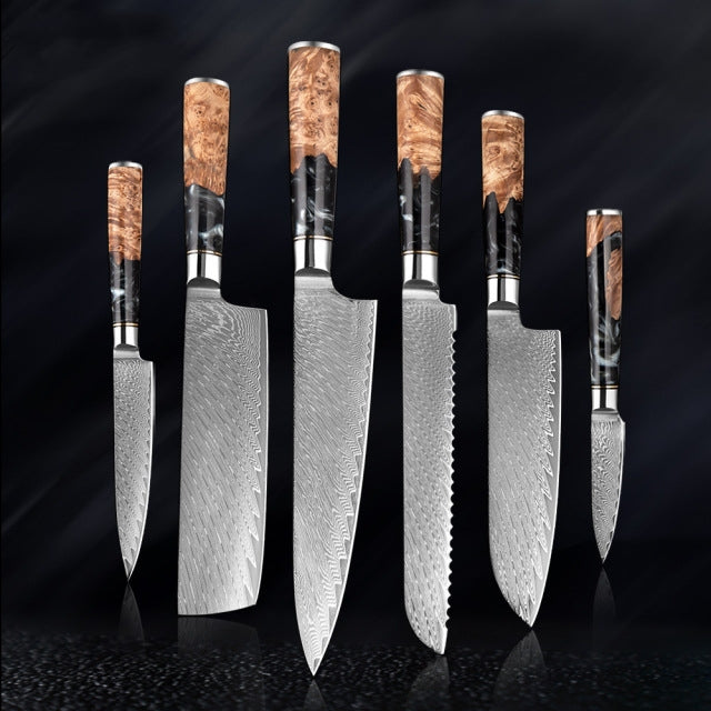 SAKUTO (作東) Japanese Damascus Steel Kitchen Knife Set With Resin Handle