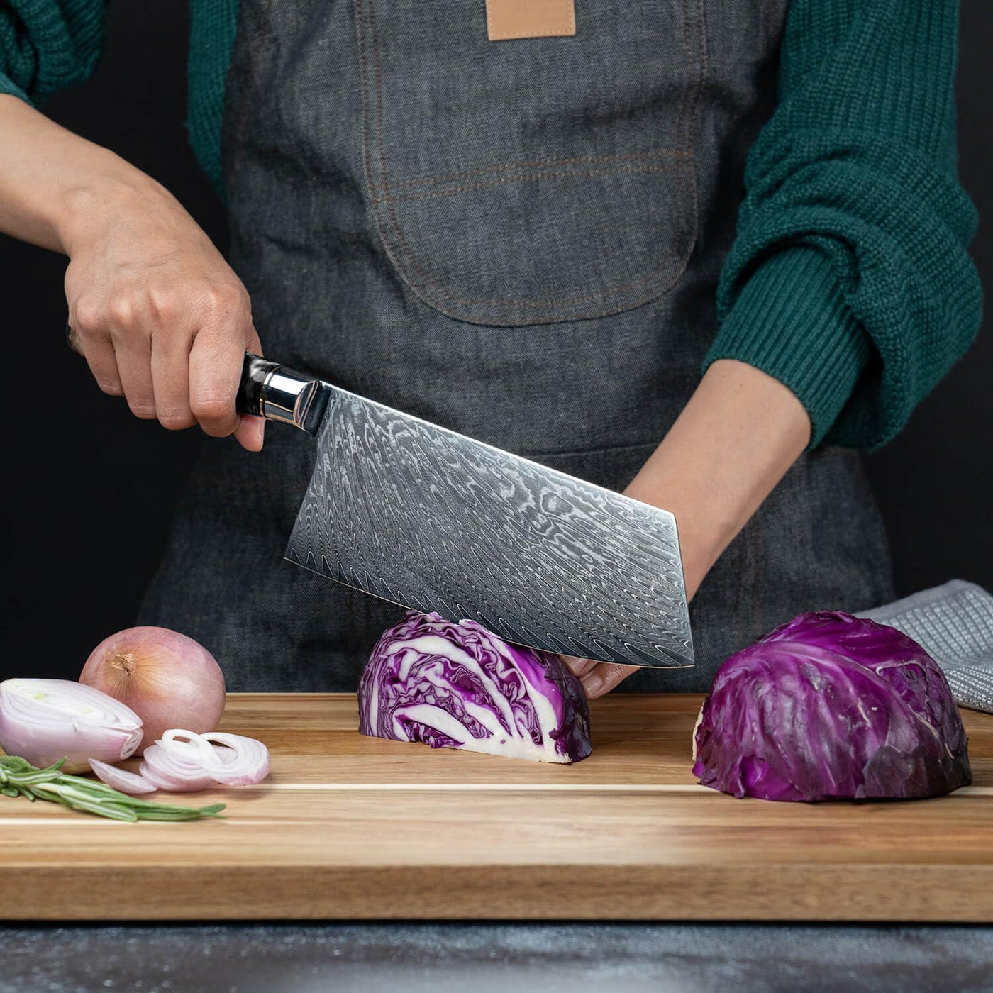 SAKUTO (作東) Japanese Damascus Steel Kitchen Knife Set With Resin Handle