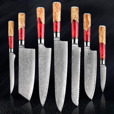 SAKUTO (作東) Japanese Damascus Steel Kitchen Knife Set With Resin Handle