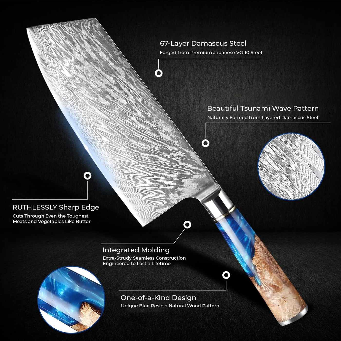 SAKUTO (作東) Ultra-Sharp Damascus Steel Kitchen Knife Set - Chef Knives Set