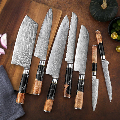 SAKUTO (作東) Japanese Damascus Steel Kitchen Knife Set With Resin Handle