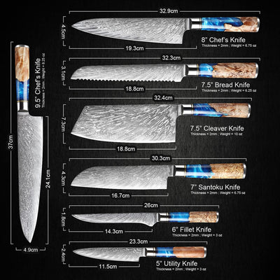 SAKUTO (作東) Ultra-Sharp Damascus Steel Kitchen Knife Set - Chef Knives Set