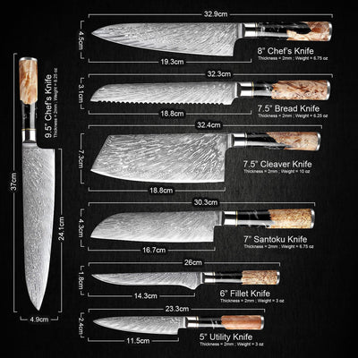 SAKUTO (作東) Japanese Damascus Steel Kitchen Knife Set With Resin Handle