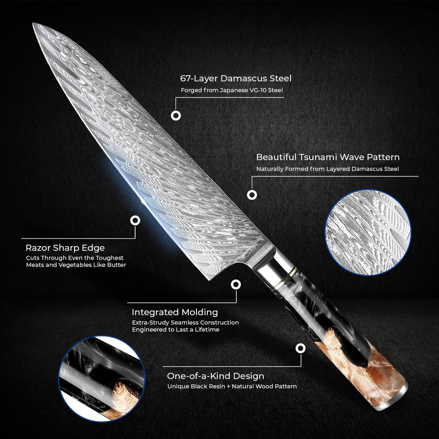 SAKUTO (作東) Ultra-Sharp Damascus Steel Kitchen Knife Set - Chef Knives Set