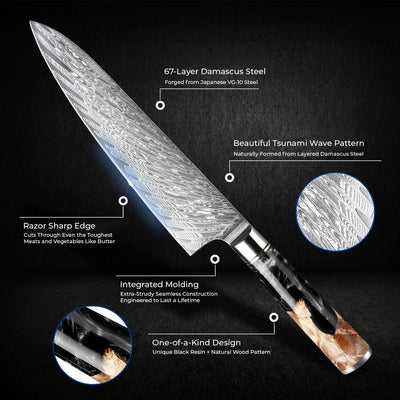 SAKUTO (作東) Ultra-Sharp Damascus Steel Kitchen Knife Set - Chef Knives Set