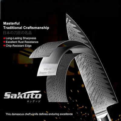SAKUTO (作東) Japanese Damascus Steel Kitchen Knife Set With Resin Handle