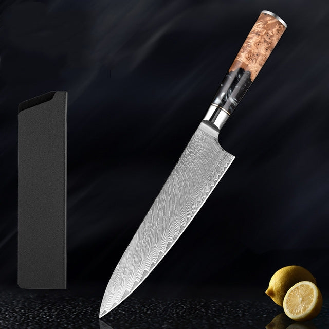 SAKUTO (作東) Japanese Damascus Steel Kitchen Knife Set With Resin Handle