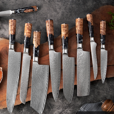 SAKUTO (作東) Japanese Damascus Steel Kitchen Knife Set With Resin Handle