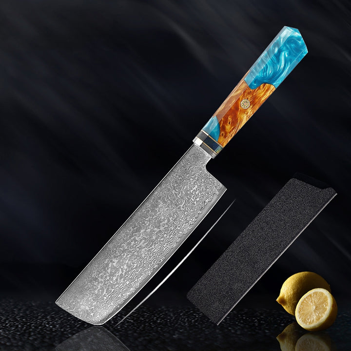 Seiki (清木) Japanese Damascus Steel Knife With Blue Resin Handle