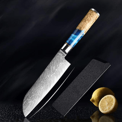 SAKUTO (作東) Japanese Damascus Steel Kitchen Knife Set With Blue Handle